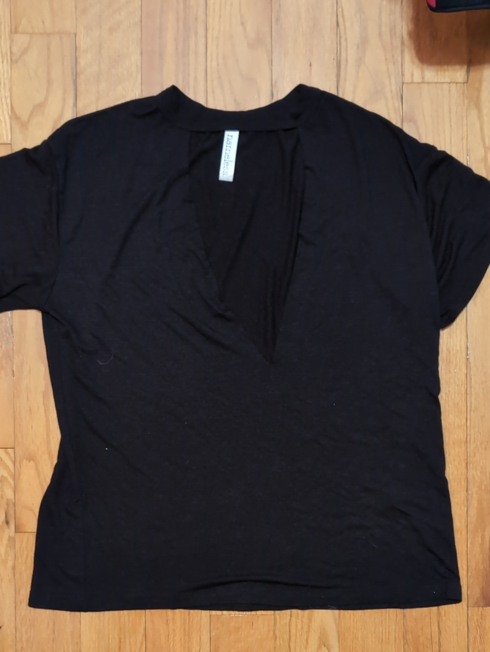 Free Black Deep V Short Sleeve Tee